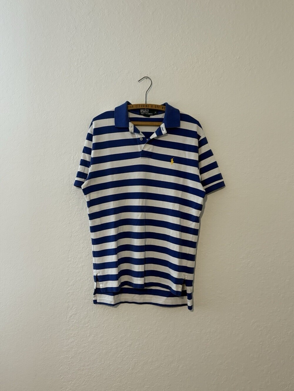 Polo Ralph Lauren Polo Shirt Mens Blue White Striped Knit Short Sleeve Size M